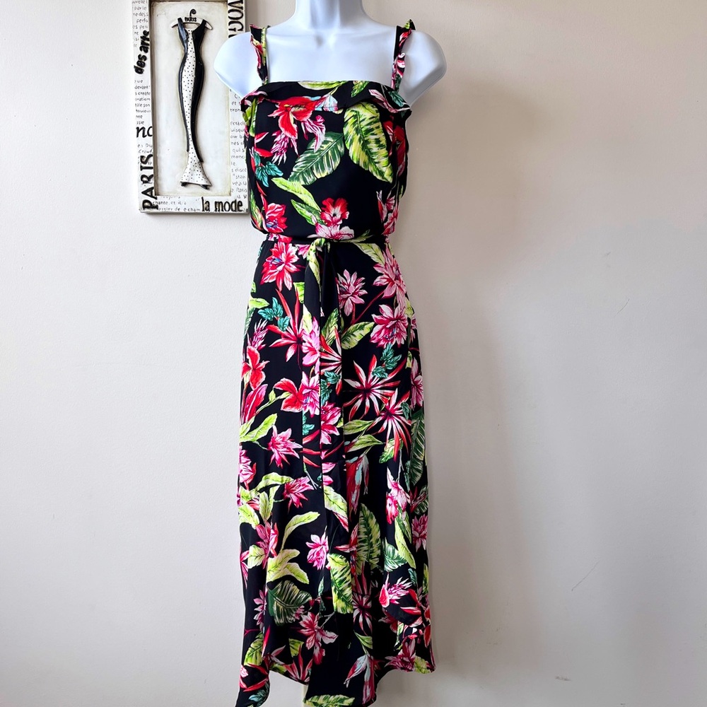 She + Sky Floral High Low Midi Black Dress Size L